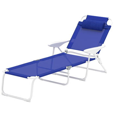 Outsunny Outdoor Sun Lounger, Folding Chaise Lounge with 4-level Adjustable Backrest, Blue 