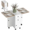 Drop Leaf Dining Table, Mobile Folding Table on Wheels with Drawers and Cabinet for Dining Room, Kitchen, White and Oak