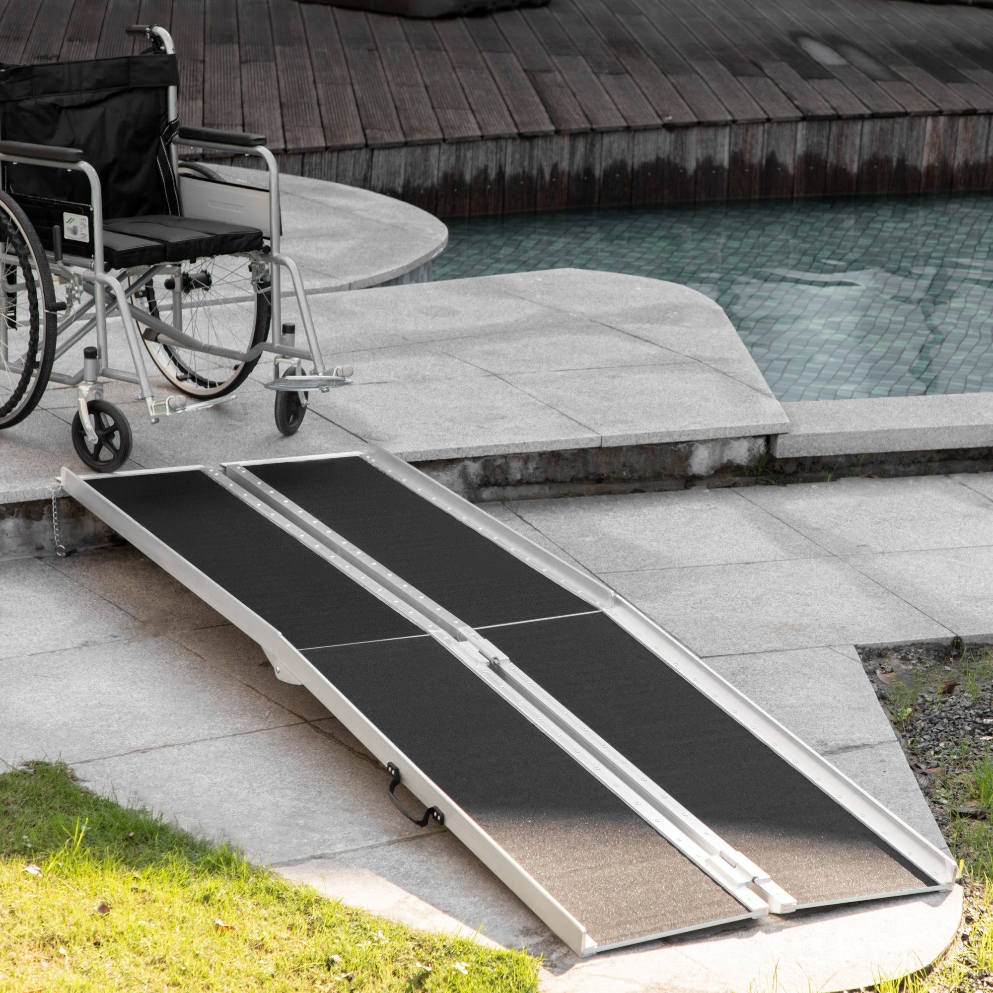 HOMCOM 8ft Portable Mobility Ramp: Aluminum Wheelchair/Scooter Access Ramp, Non-Skid Surface, Foldable Design for Assistance 