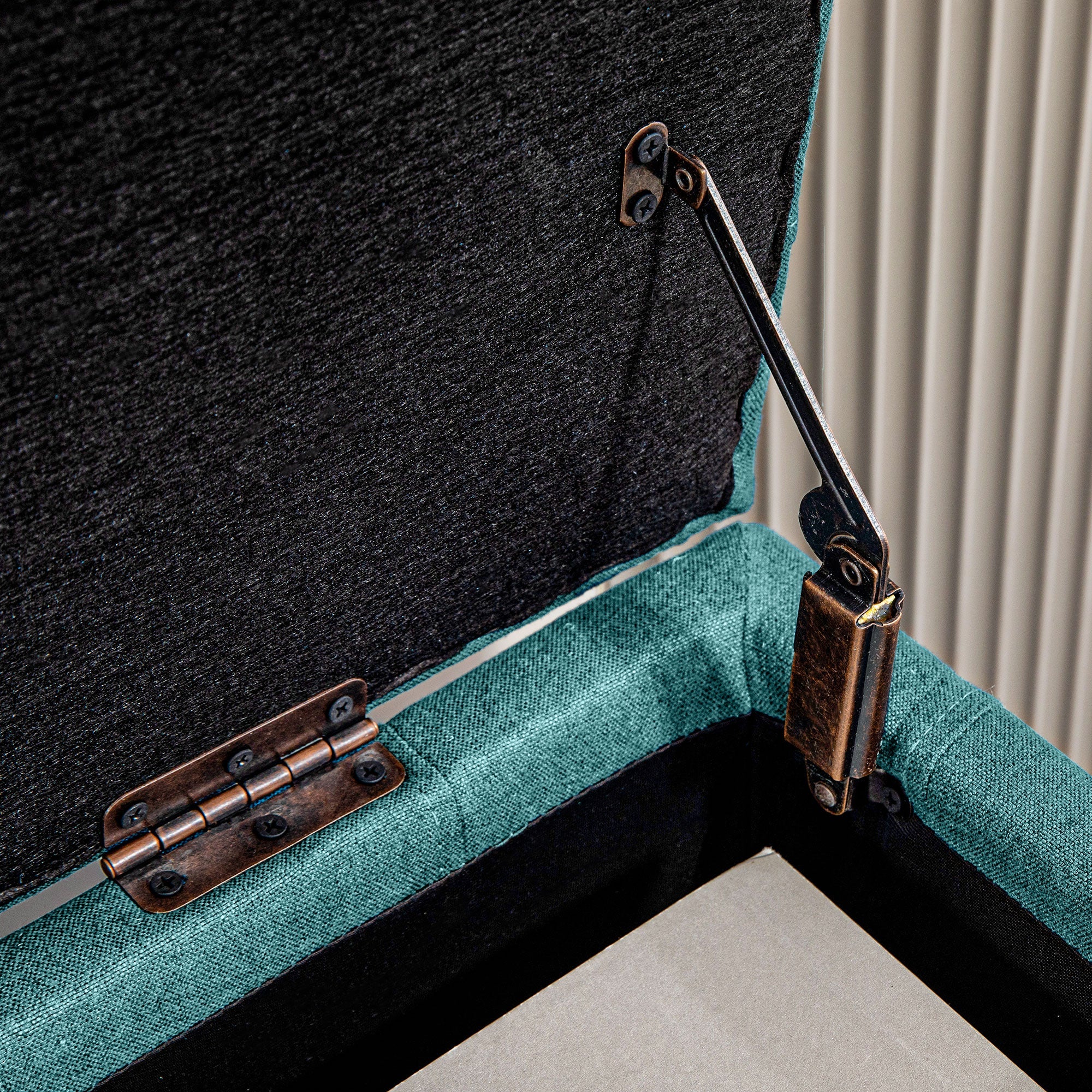 HOMCOM Storage Ottoman Linen Fabric End of Bed Bench with Button Tufted Storage for Bedroom Green 