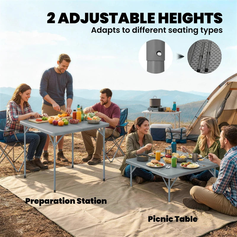 Folding Picnic Table Heavy Duty Camping Table 34" x 34", Indoor Outdoor Use for Picnic, Beach, BBQ, Grey