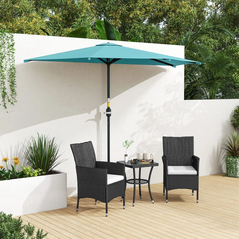 9.8ft Half Umbrella Semi Round Patio Parasol with Crank Handle, Top Vent for Garden, Balcony- NO BASE INCLUDED, Light Blue