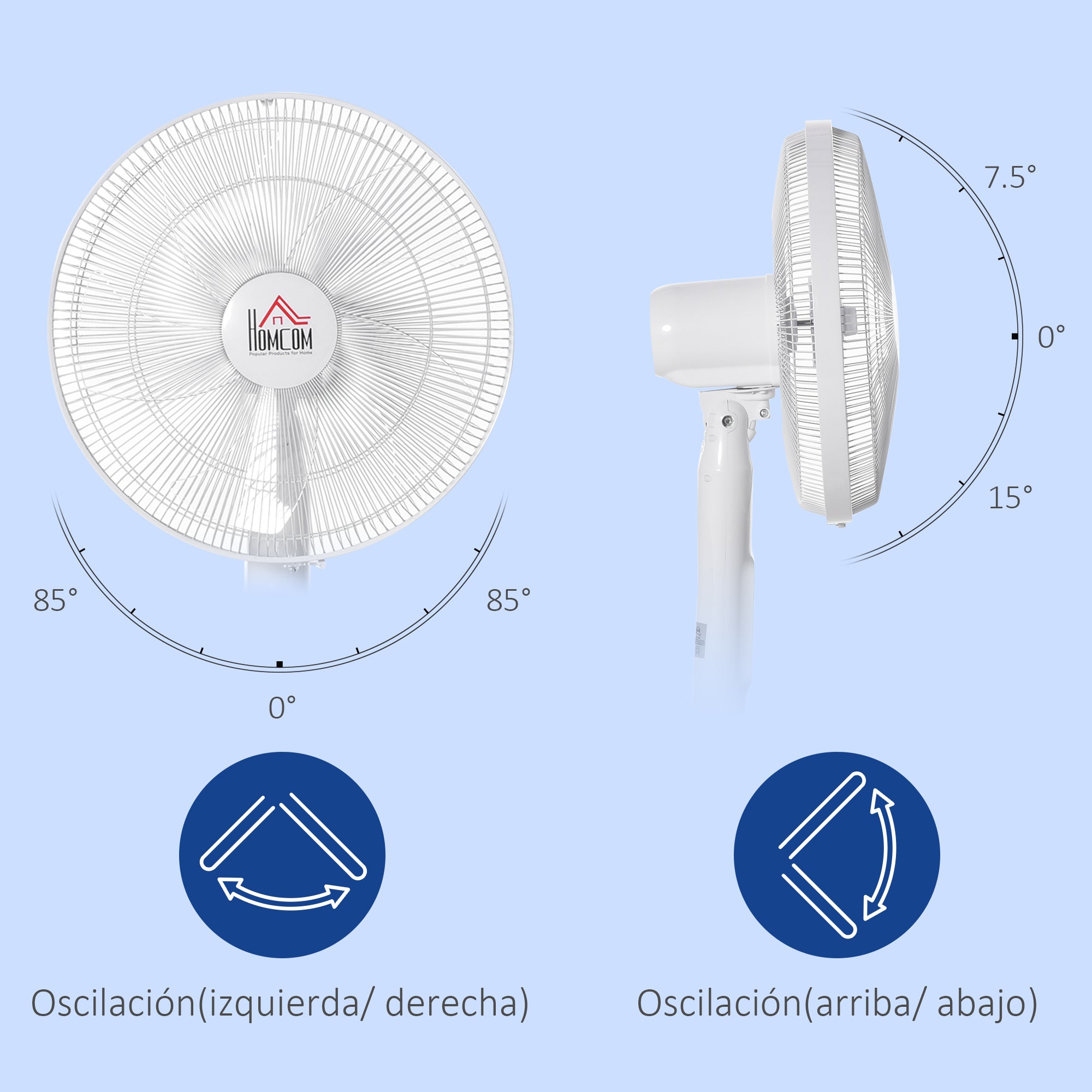 HOMCOM Standing Floor Fan with Remote Tall Pedestal Cooling Fan for Home Bedroom White 