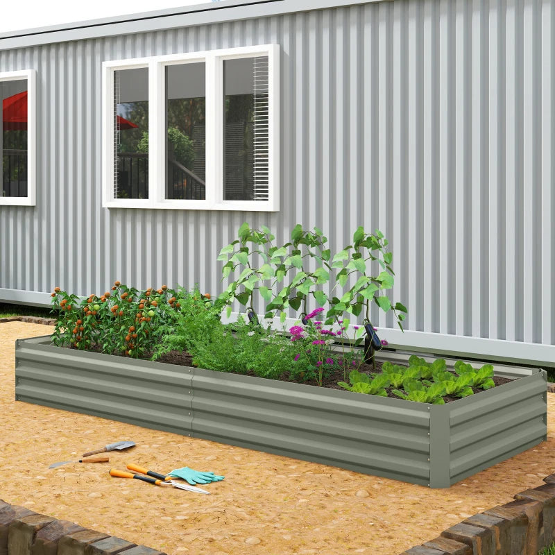 8 x 3 x 1ft Galvanized Raised Garden Bed, Metal Elevated Planter Box for Growing Flowers, Herbs, Succulents, Light Grey