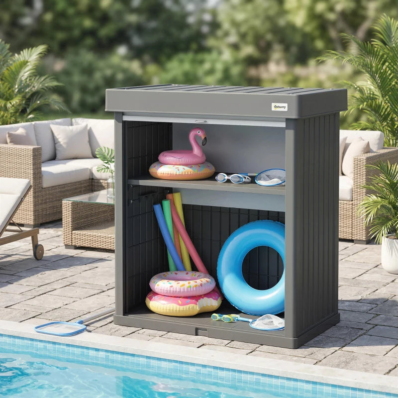 82 Gallon Outdoor Storage Box, Splash-Resistant & UV Resistant Garden Storage Container for Patio, Porch, Poolside, Grey