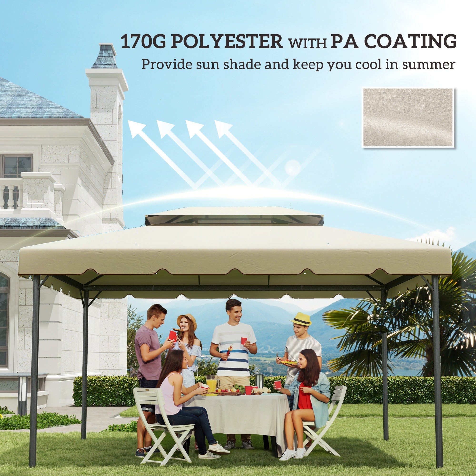 Outsunny 12.8' x 9.5' Gazebo Replacement Canopy, Gazebo Top Cover with Double Vented Roof for Garden Patio Outdoor (TOP ONLY), Beige 