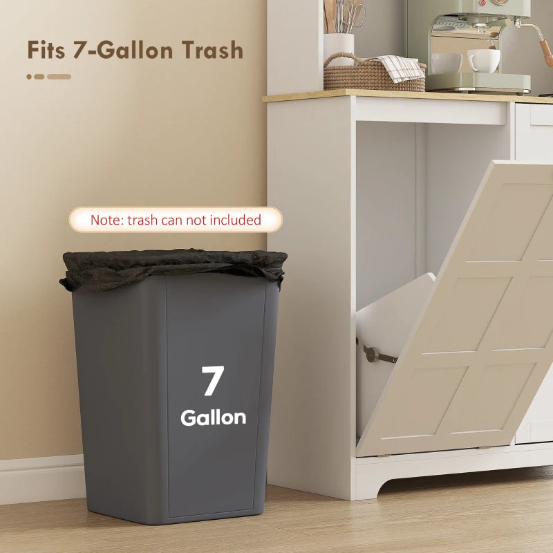 Kitchen Pantry Cabinet with Charging Station, 7 Gallon Trash Can Cabinet, Adjustable Shelves and Acrylic Doors, Multifunctional Cabinet, White