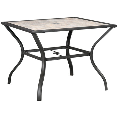 Outsunny Square Patio Table for 4 with Umbrella Hole, Φ1.5", Outdoor Stonewashed Dining Table with PC Board Table for Patio, Grey 