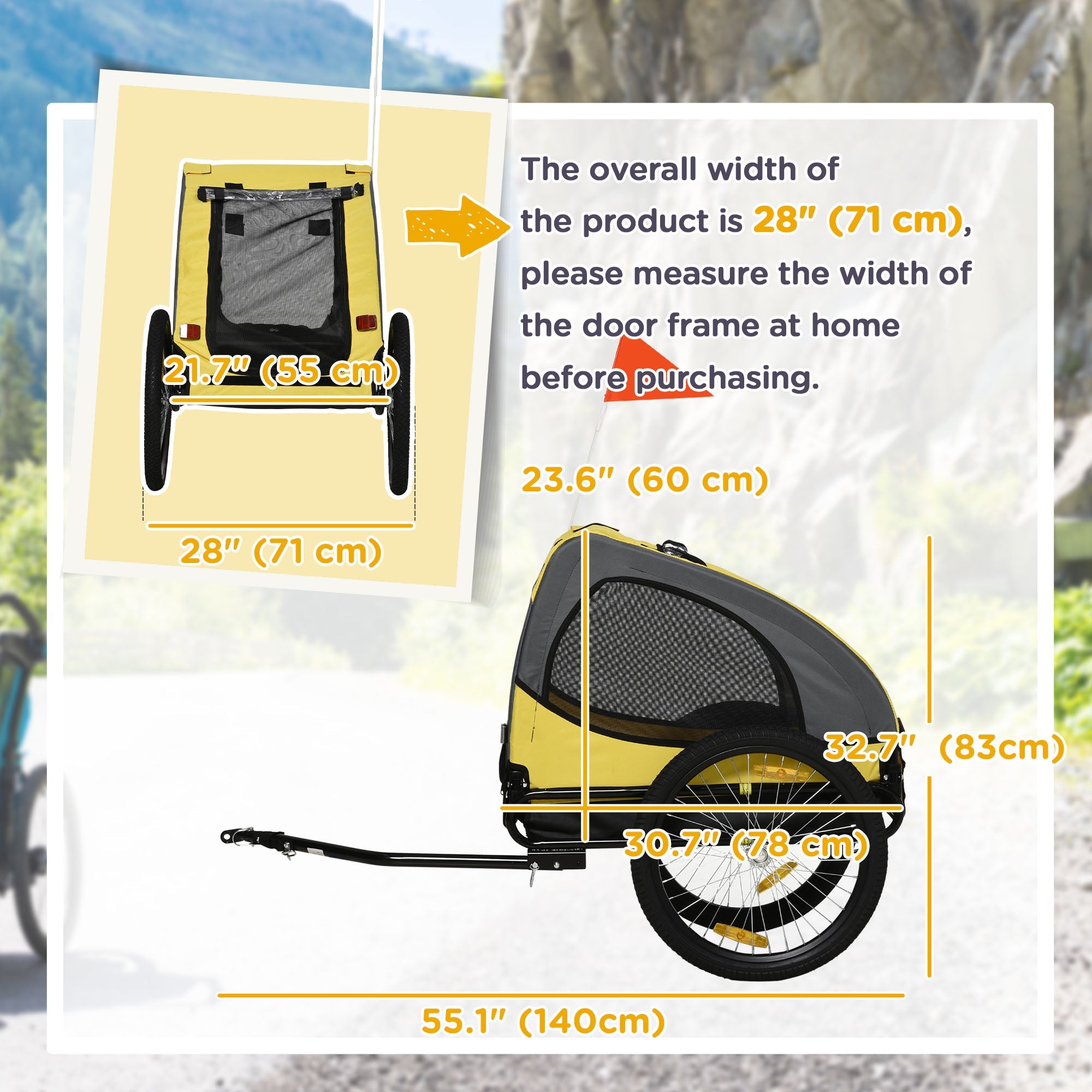 Aosom Medium Dog Bike Trailer with Hitch Coupler Quick Release Wheels Reflectors Flag Yellow 