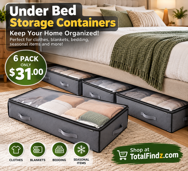 6-Pack Under Bed Storage Containers with Clear Lids, 90L Foldable Clothes & Shoe Organizer Bins