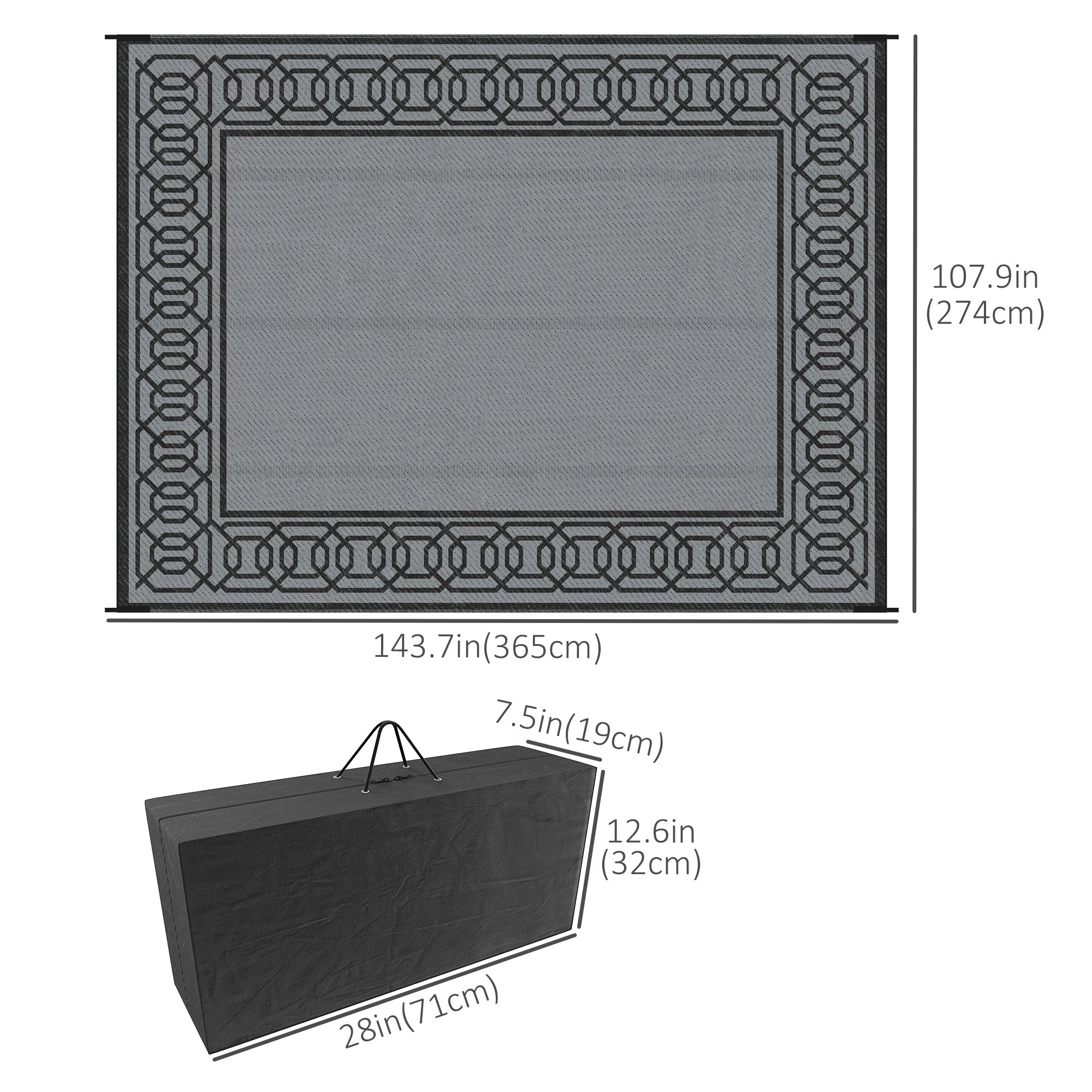 Outsunny 9' x 12' Portable Outdoor Rug Reversible Waterproof Mat with Carry Bag for RV Backyard Deck Black 