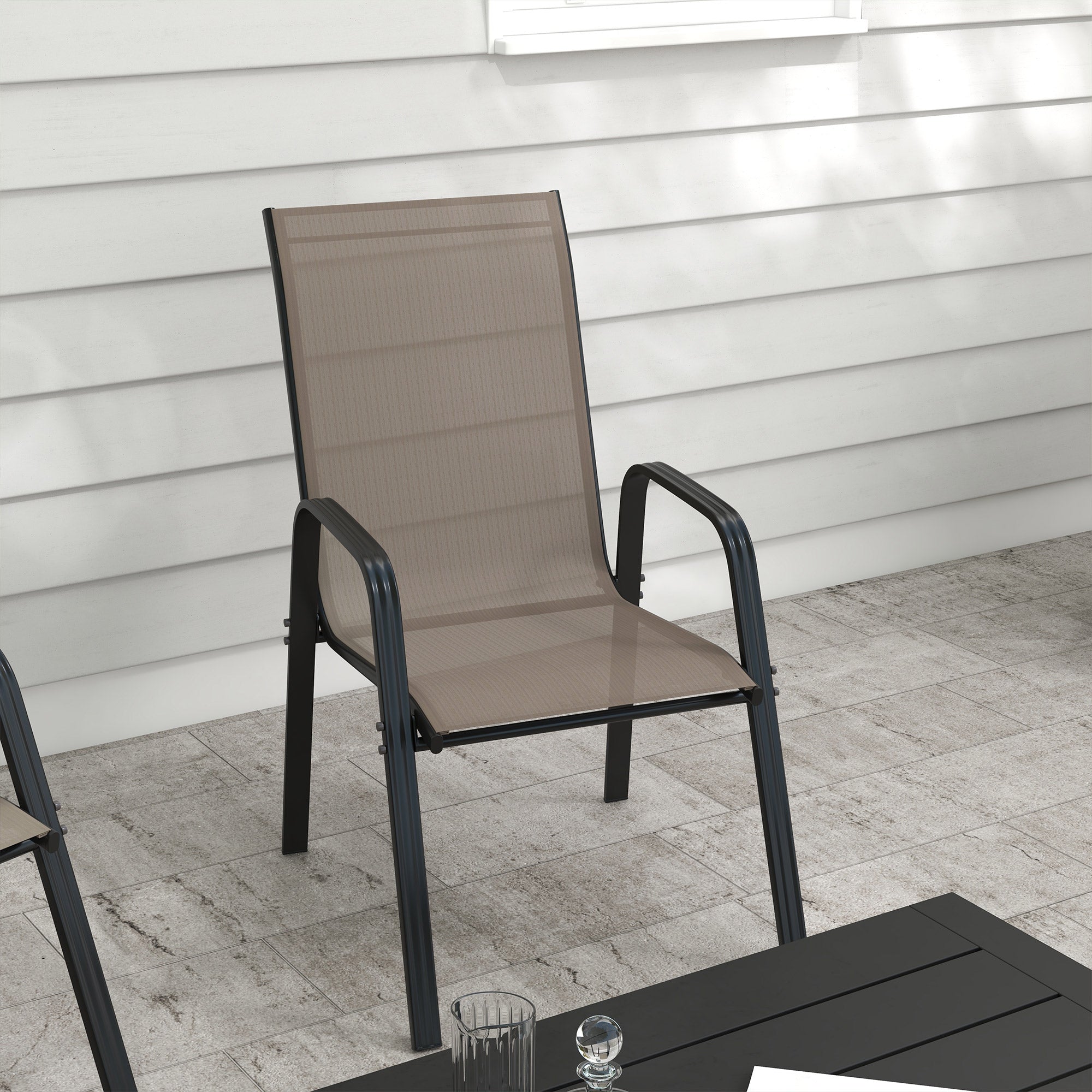 Outsunny Set of 4 Outdoor Dining Chairs, Heavy Duty Stackable Patio Dining Set with Armrests for Balcony Garden, Grey 