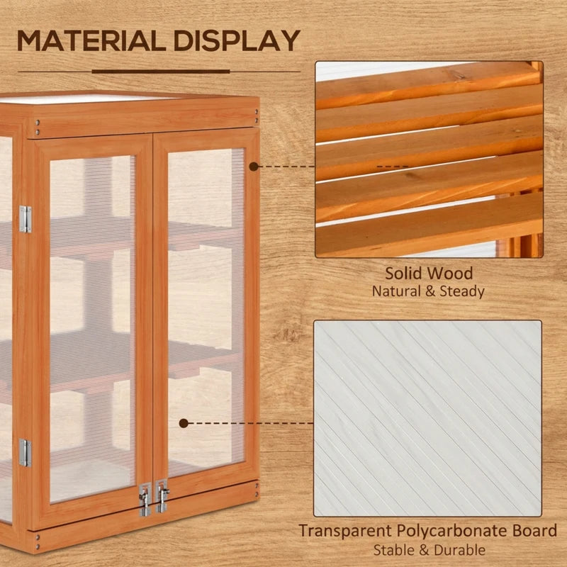 Wooden 2 Tier Cold Frame Greenhouse Polycarbonate Plant Grow House Portable Garden, 22.8" x 17.3" x 30.7", Orange