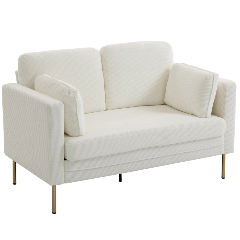 Loveseat Sofa, 55" Small Sofa Couch with 2 Pillows, Metal Legs for Living Room, Bedroom, Apartment, Cream White