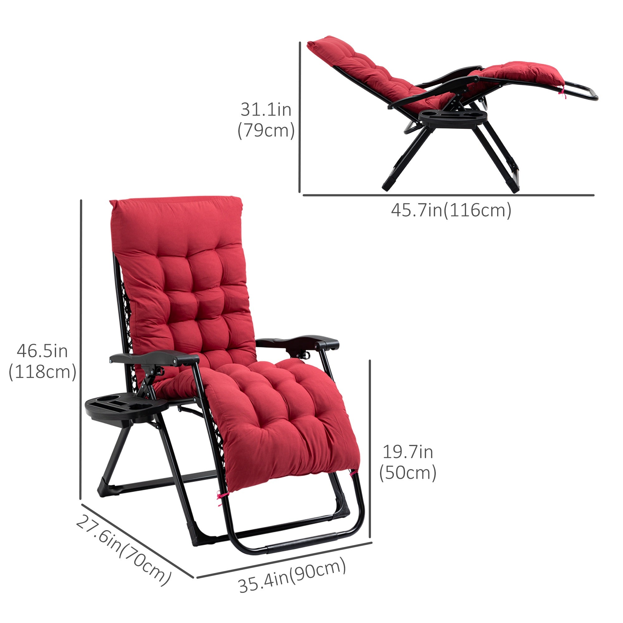 Outsunny Crimson Comfort: Zero Gravity Chair, Red Padded Folding Recliner with Cup Holder, Adjustable Backrest, and Removable Cushion 