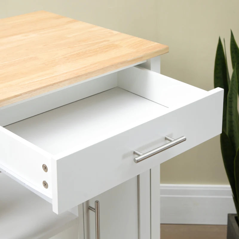 Kitchen Island, Compact Kitchen Cart on Wheels with Open Shelf & Storage Drawer for Dining Room, Kitchen, White