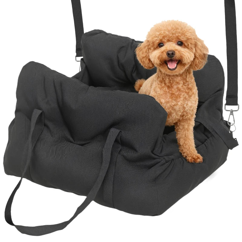 Dog Car Seat for Small Pets, Dog Booster Car Seat with Cushion and Storage Pockets, Machine Washable, Black