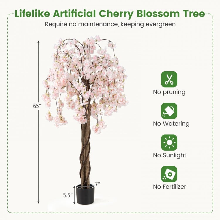 5.5 FT Tall Artificial Cherry Blossom Tree with Pink/White Flowers 2 Pack-White