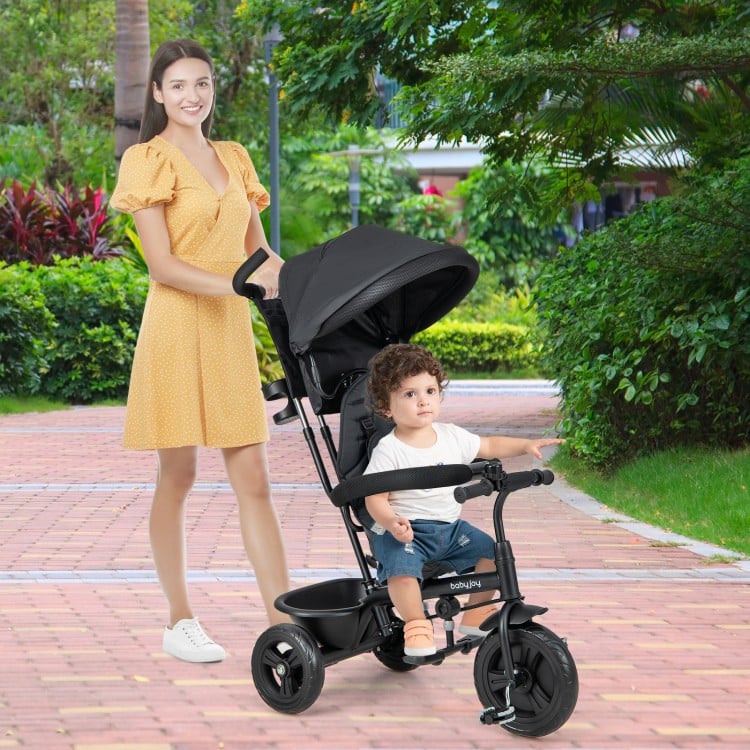 4-in-1 Baby Trike Kids Tricycle with Removable Canopy and Adjustable Push Handle-Grey