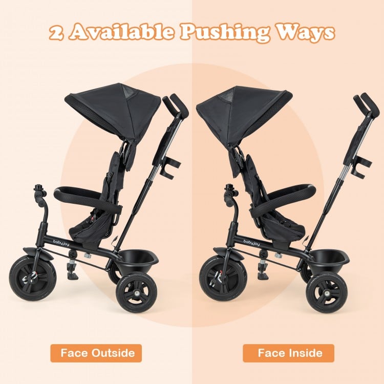 4-in-1 Baby Trike Kids Tricycle with Removable Canopy and Adjustable Push Handle-Grey