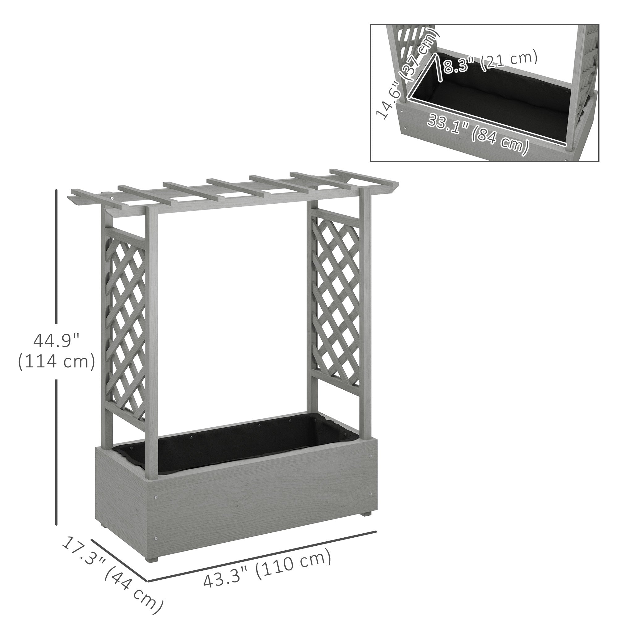 Outsunny Wooden Raised Garden Bed with Trellis, Outdoor Planter Box with Hanging Roof, Drainage Holes and Bed Liner 