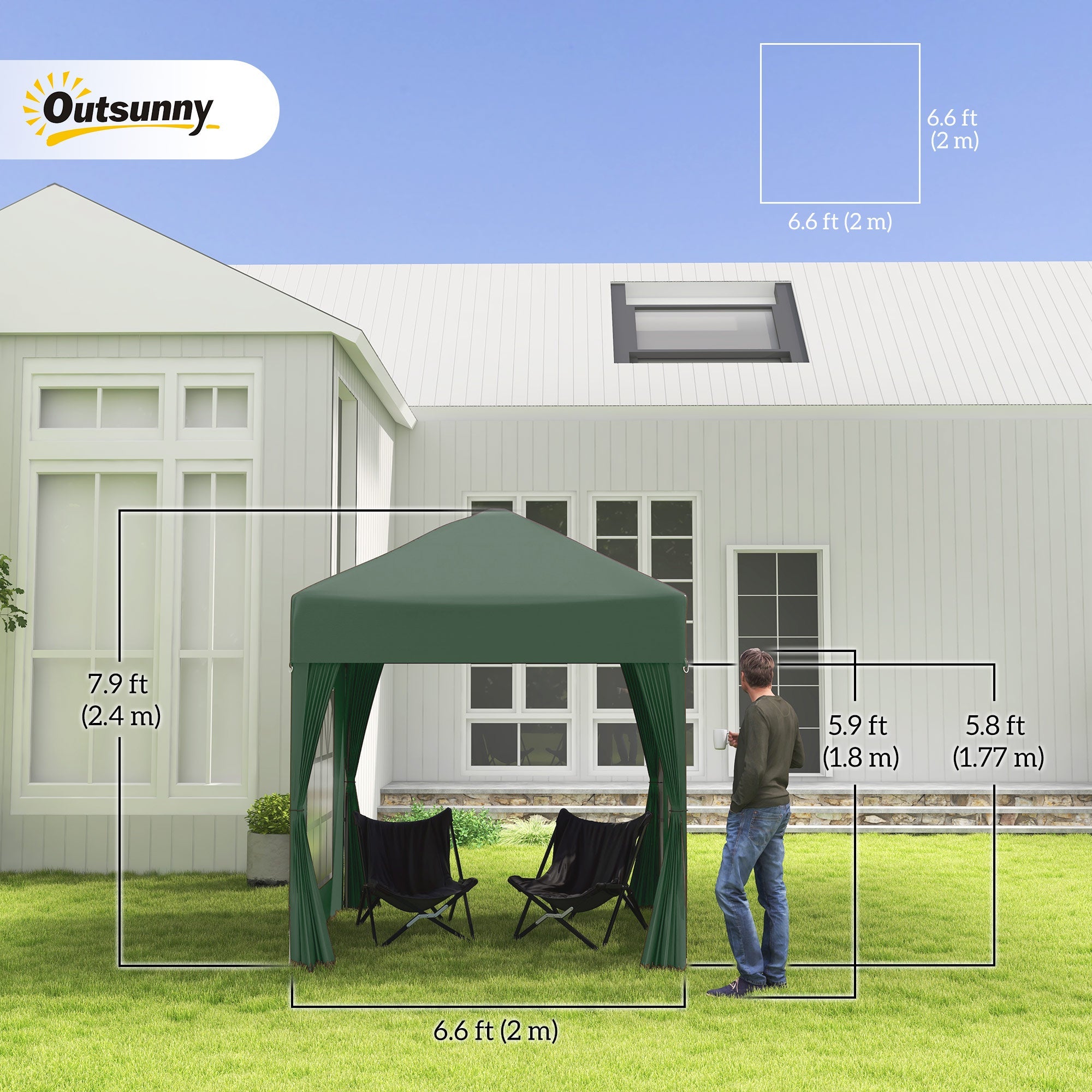 Outsunny 6.6x6.6ft Pop Up Party Tent Green Outdoor Folding Gazebo Canopy with Side Walls 