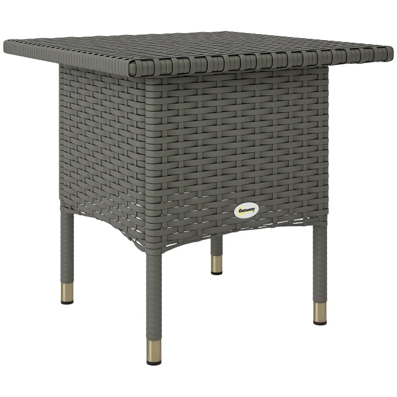Wicker Outdoor Side Table, 20" Square Patio End Table w/ Full Woven Top, Grey