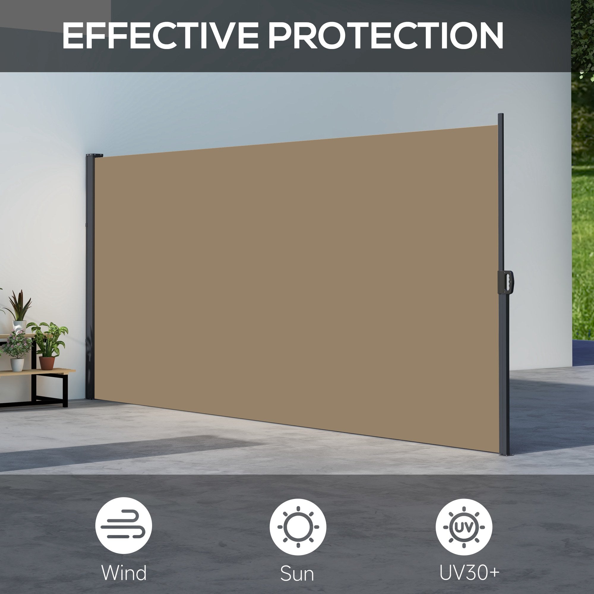 Outsunny 13' x 6' Retractable Side Awning, Outdoor Privacy Screen for Garden, Hot Tub, Balcony, Terrace, Pool, Khaki 