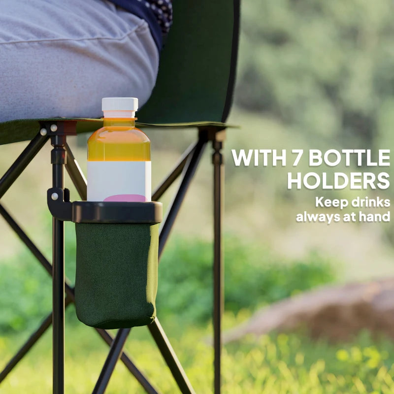 6 Seat Folding Camping Chair with Cup Holder and Carrying Case for Camping, Picnic, Sports Events, Dark Green