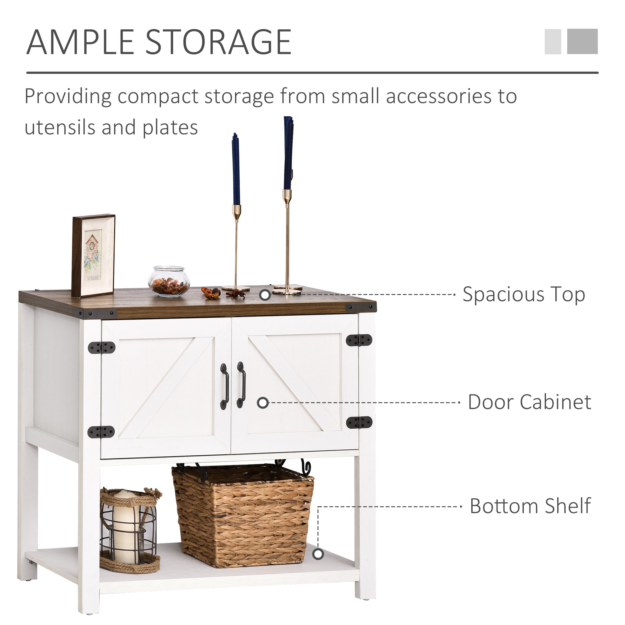 HOMCOM Large Kitchen Cupboard Pantry Cabinet White with Bottom Shelf 2 Door Cabinet Large Tabletop 