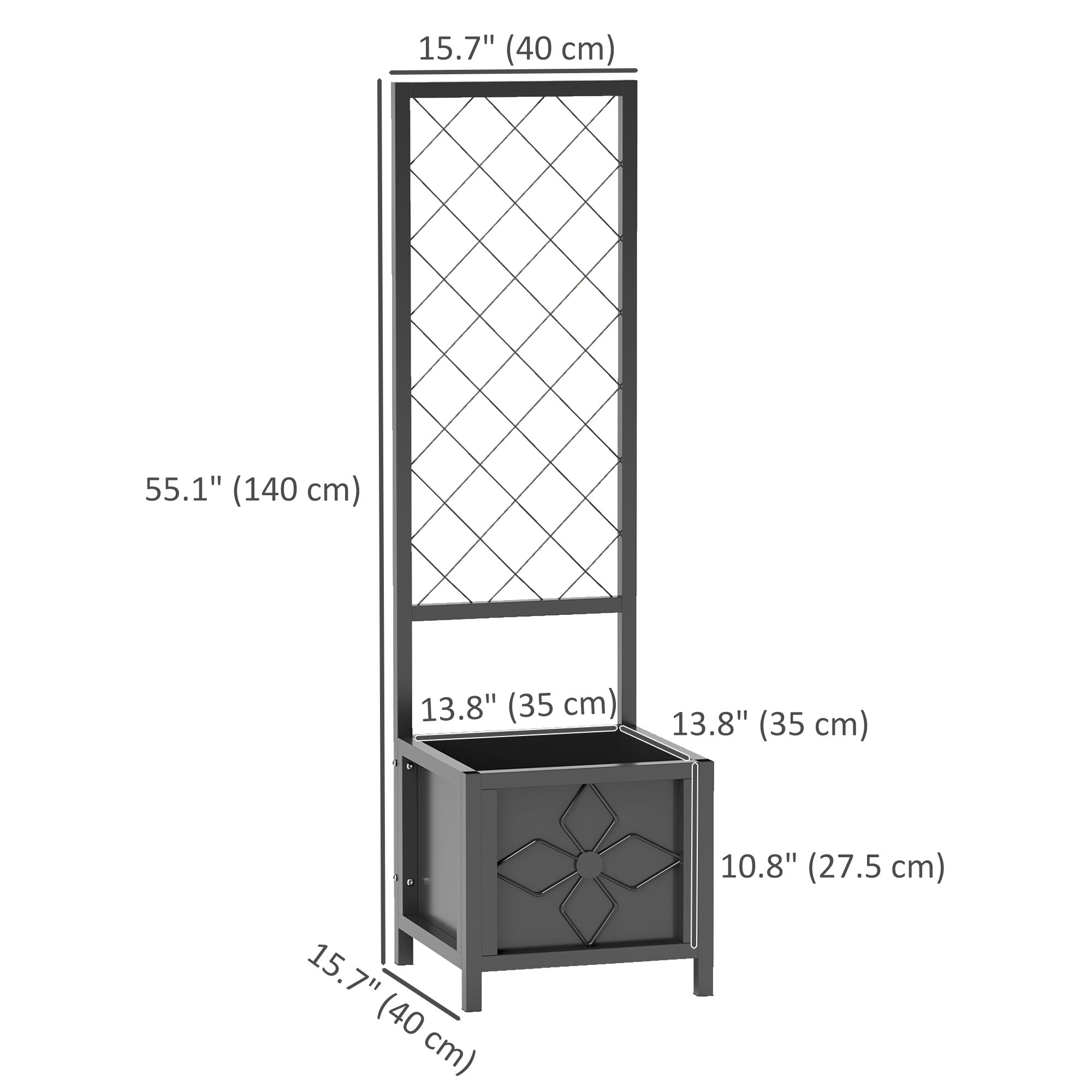 Outsunny Galvanized Raised Garden Bed with Trellis, Metal Planter Box with Drainage Holes for Climbing Plants, Vegetable, Vines 