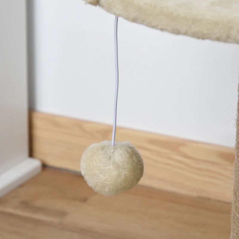 Cat Tree with Scratching Post, Toy Ball, Perch, Small Cat Tower for Indoor Cats - 16" x 16" x 19", Beige