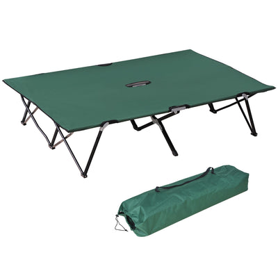 Outsunny 76 Two Person Folding Camping Cot Outdoor Portable Double Cot Wide Military Sleeping Bed w/ Carrying Bag Green 