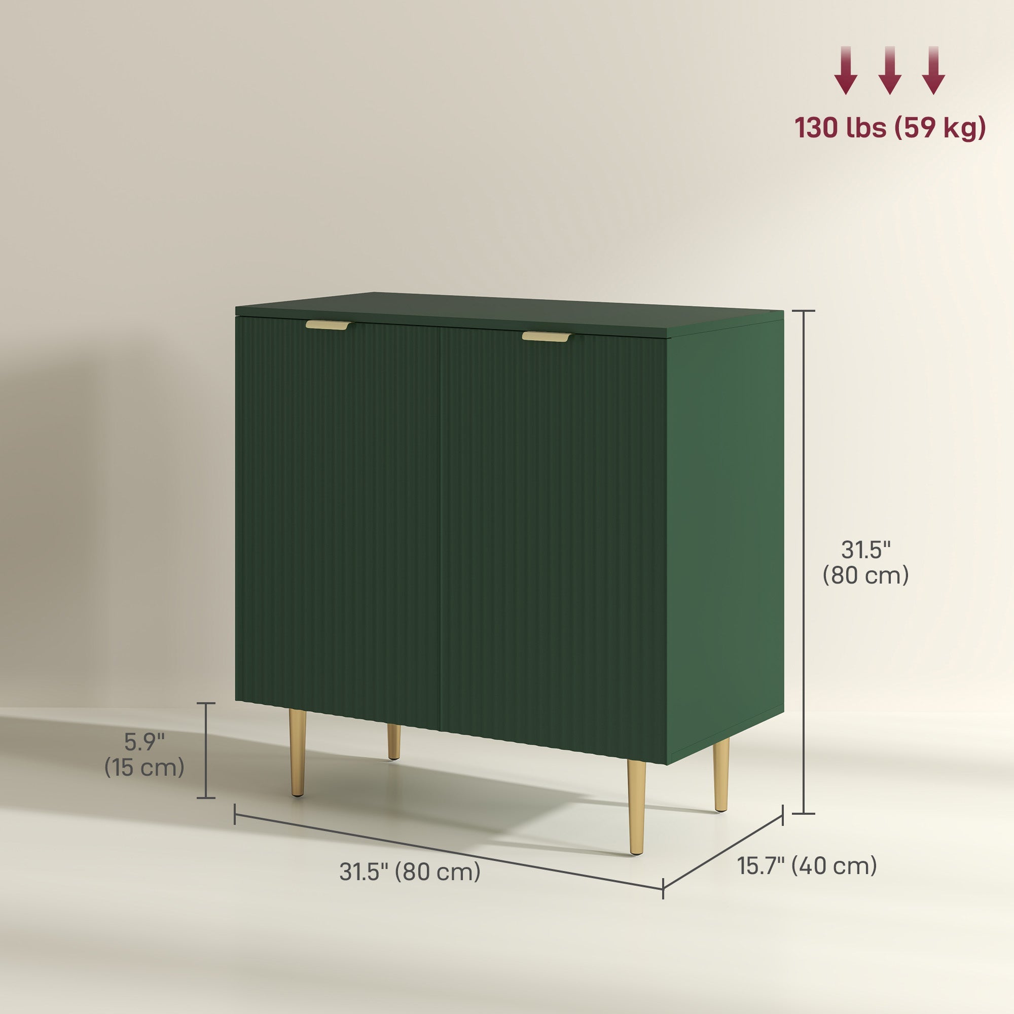 HOMCOM Modern Kitchen Storage Cabinet, Sideboard Buffet Cabinet with Adjustable Shelves and Metal Legs for Kitchen, Green 