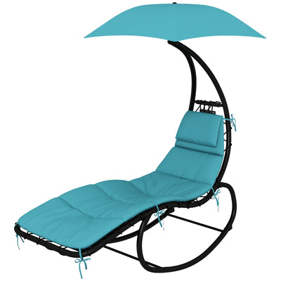 Outsunny Tanning Chair with Sunshade Roof, Rocking Base, Cushion, Headrest, Turquoise 