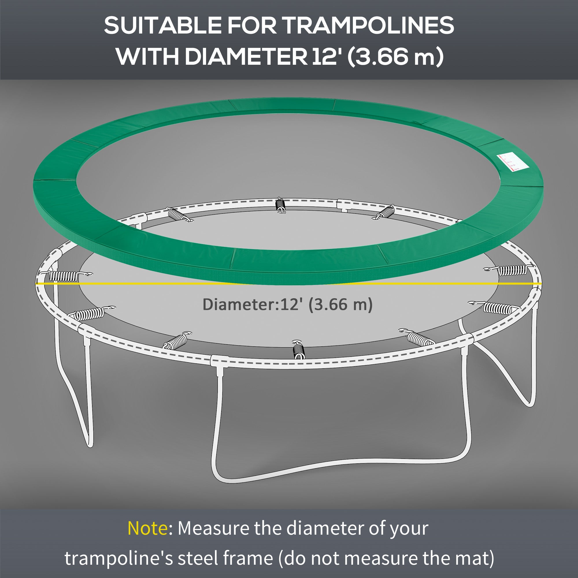 HOMCOM Φ12ft Trampoline Safety Pad Spring Cover Replacement Gym Bounce Green 