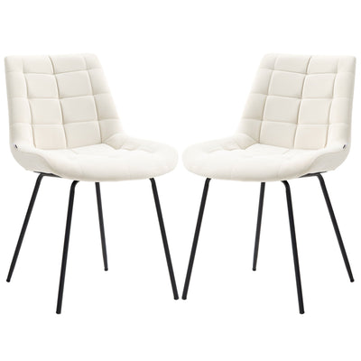 HOMCOM 2 Pieces Dining Chairs, Set of 2 Upholstered Kitchen Chairs with Padded Seat and Steel Legs for Living Room Cream White 