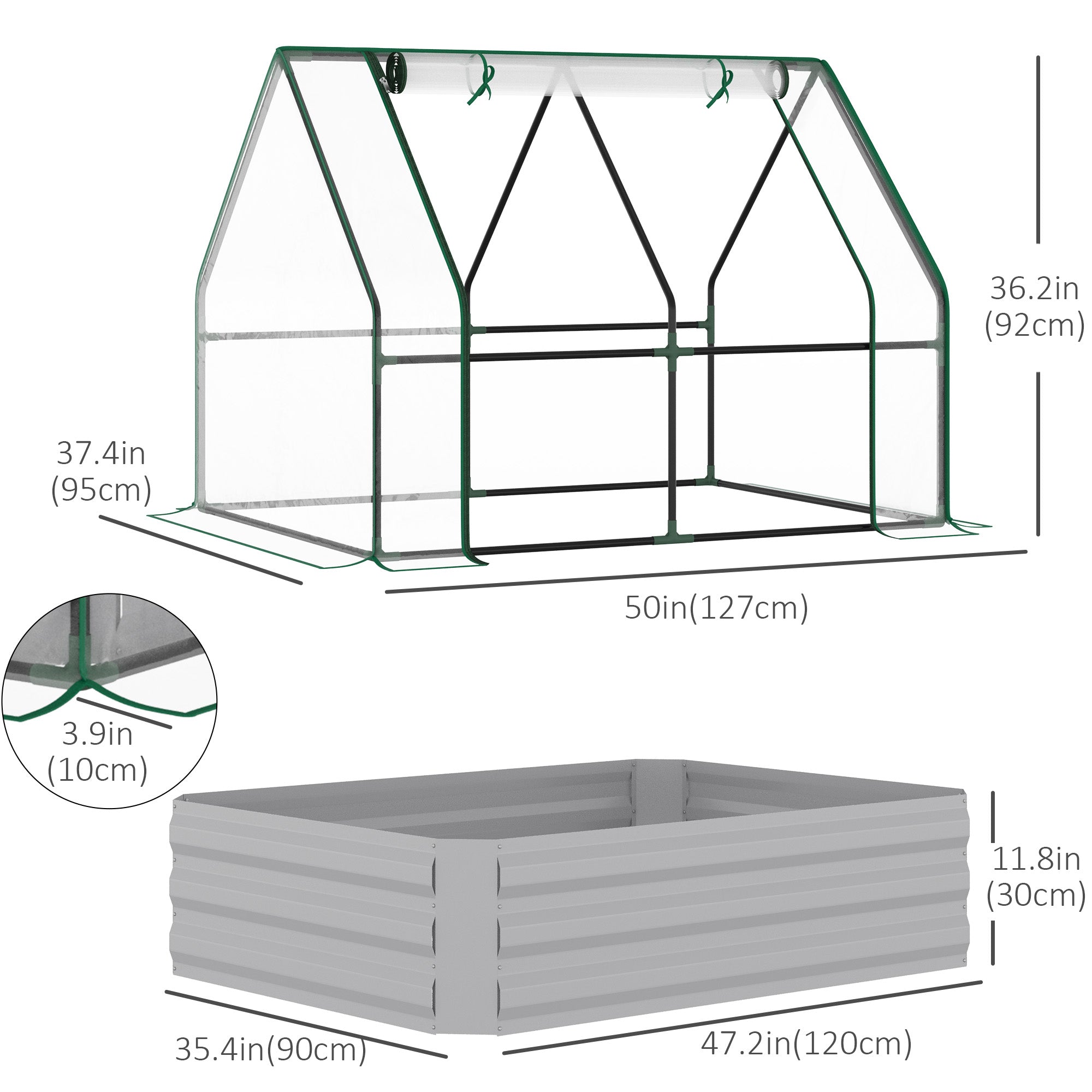 Outsunny Raised Garden Oasis: Outdoor Raised Garden Bed with Greenhouse Cover and Roll Up Door for Plant Growth, 50"x37.4"x36.2", Clear 