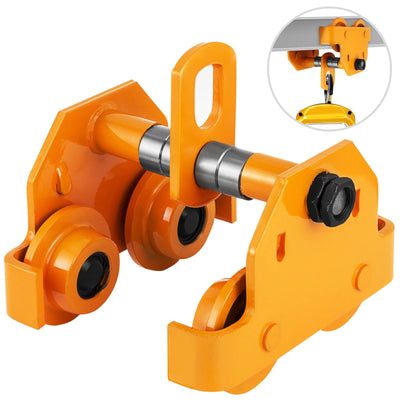 VEVOR 0.5T Push Beam Trolley 1100LBS Capacity Trolley Heavy Duty Dual Wheels Manual Plain Trolley for I Beam Flange 2.5''-5.5'' 