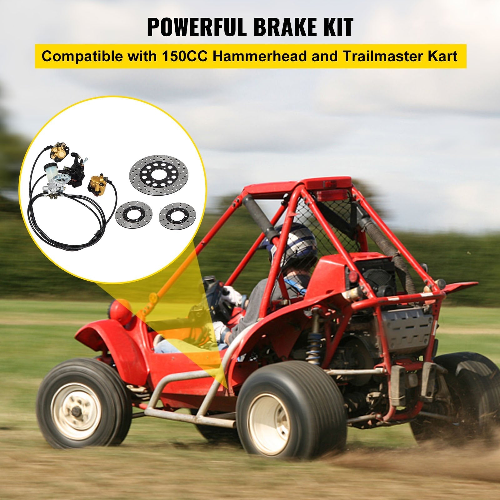 VEVOR GO-Kart Brake Master Cylinder Kit for 150cc Go Kart Hydraulic Brake Kit Universal Go Karts Brake Kit Kandi Complete Including Master Cylinder, Hose, Caliper 