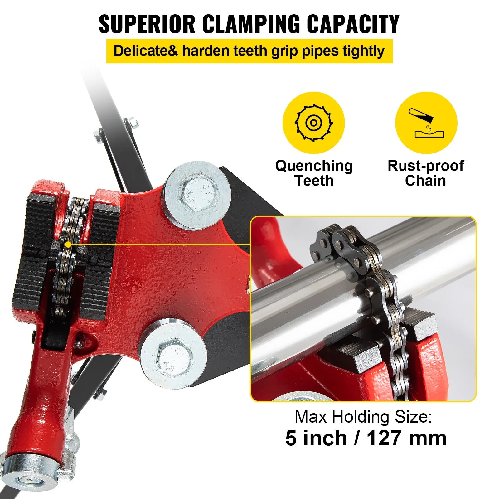 VEVOR Tripod Pipe Chain Vise, 1/8"-5" Pipe Capacity with Portable Folding Steel Legs, 36.4 inch Length Chain Vise Stand, for Fixing and Bending Large Pipes in Workshop, Home and Factory