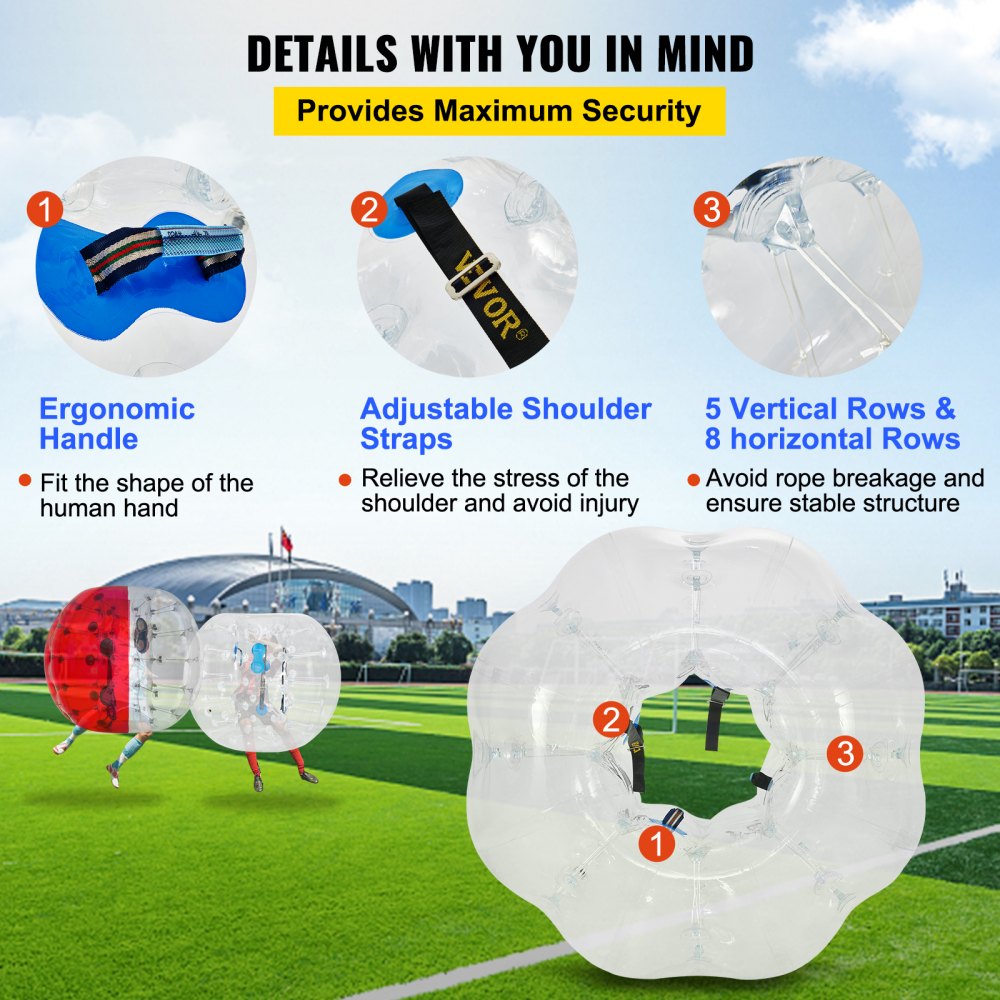 VEVOR Inflatable Bumper Ball 4 FT / 1.2M Diameter, Bubble Soccer Ball, Blow It Up in 5 Min, Inflatable Zorb Ball for Adults or Children (4 FT, Transparent) 