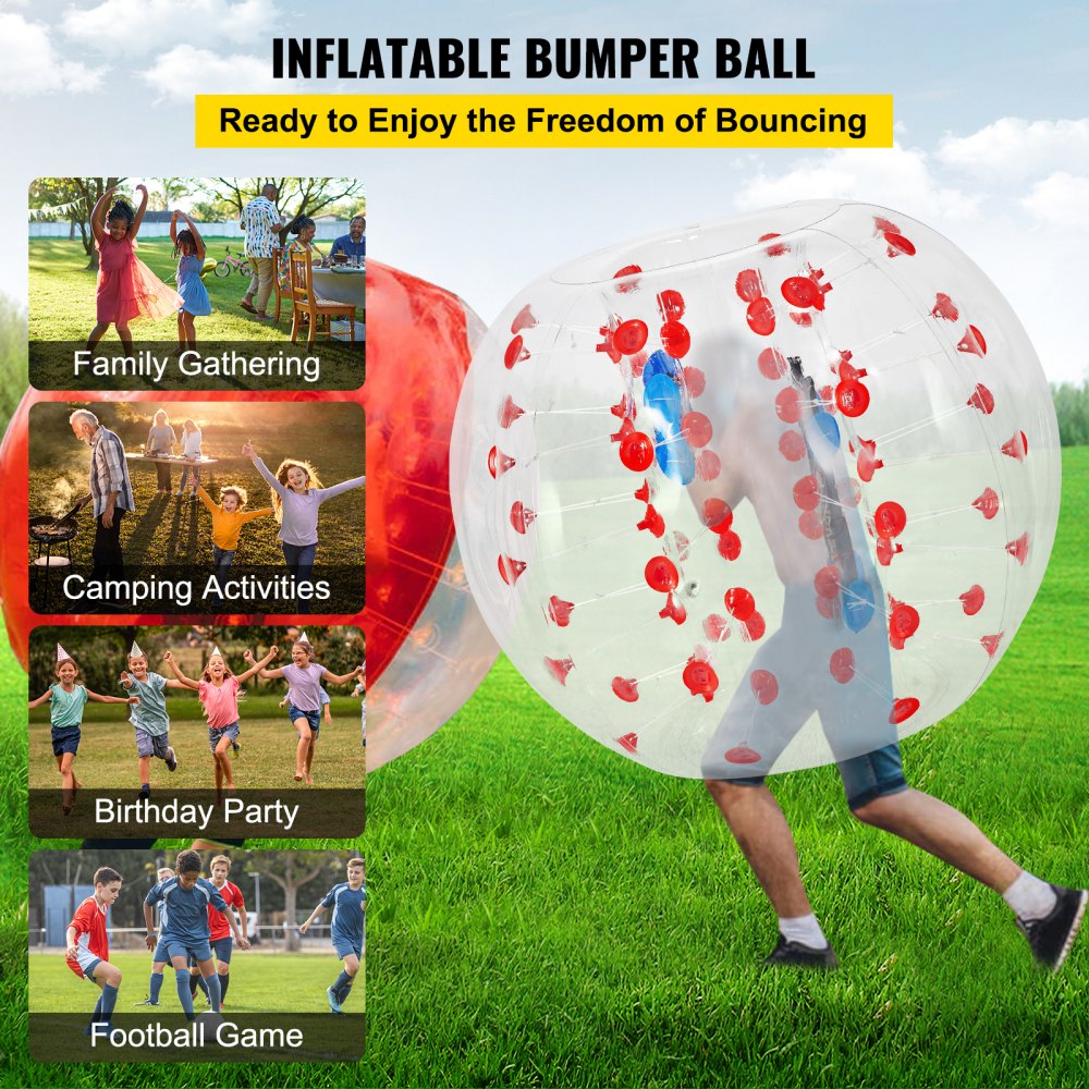 VEVOR Inflatable Bumper Ball 4 FT / 1.2M Diameter, Bubble Soccer Ball, Blow It Up in 5 Min, Inflatable Zorb Ball for Adults or Children (4 FT, Red Dot) 