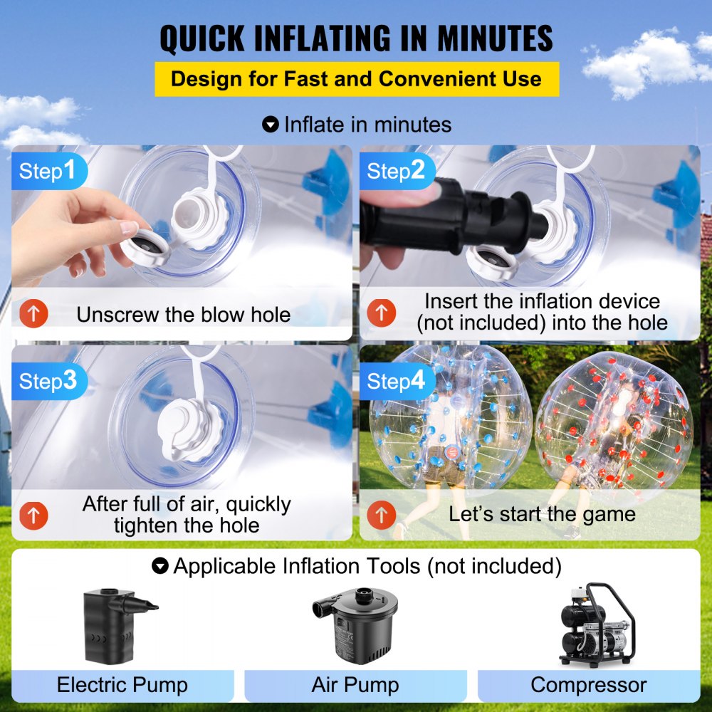 VEVOR Inflatable Bumper Ball 4 FT / 1.2M Diameter, Bubble Soccer Ball, Blow It Up in 5 Min, Inflatable Zorb Ball for Adults or Children (4 FT, Red Dot) 