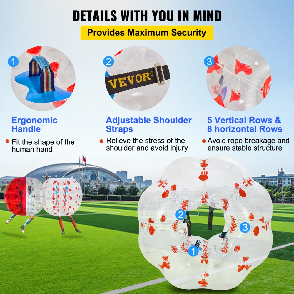 VEVOR Inflatable Bumper Ball 4 FT / 1.2M Diameter, Bubble Soccer Ball, Blow It Up in 5 Min, Inflatable Zorb Ball for Adults or Children (4 FT, Red Dot) 