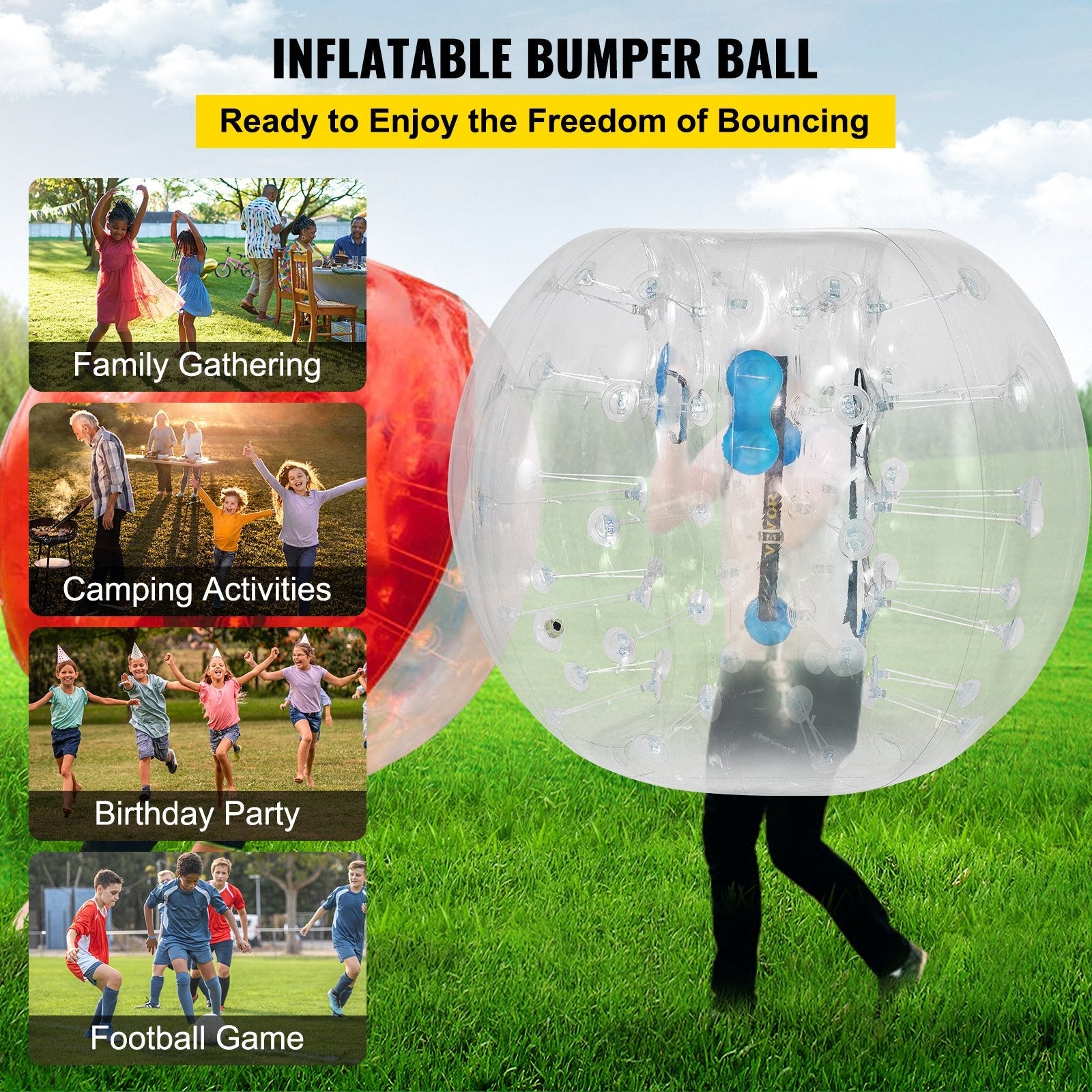 VEVOR Inflatable Bumper Ball 5 FT / 1.5M Diameter, Bubble Soccer Ball, Blow It Up in 5 Min, Inflatable Zorb Ball for Adults or Children (5 FT, Transparent) 