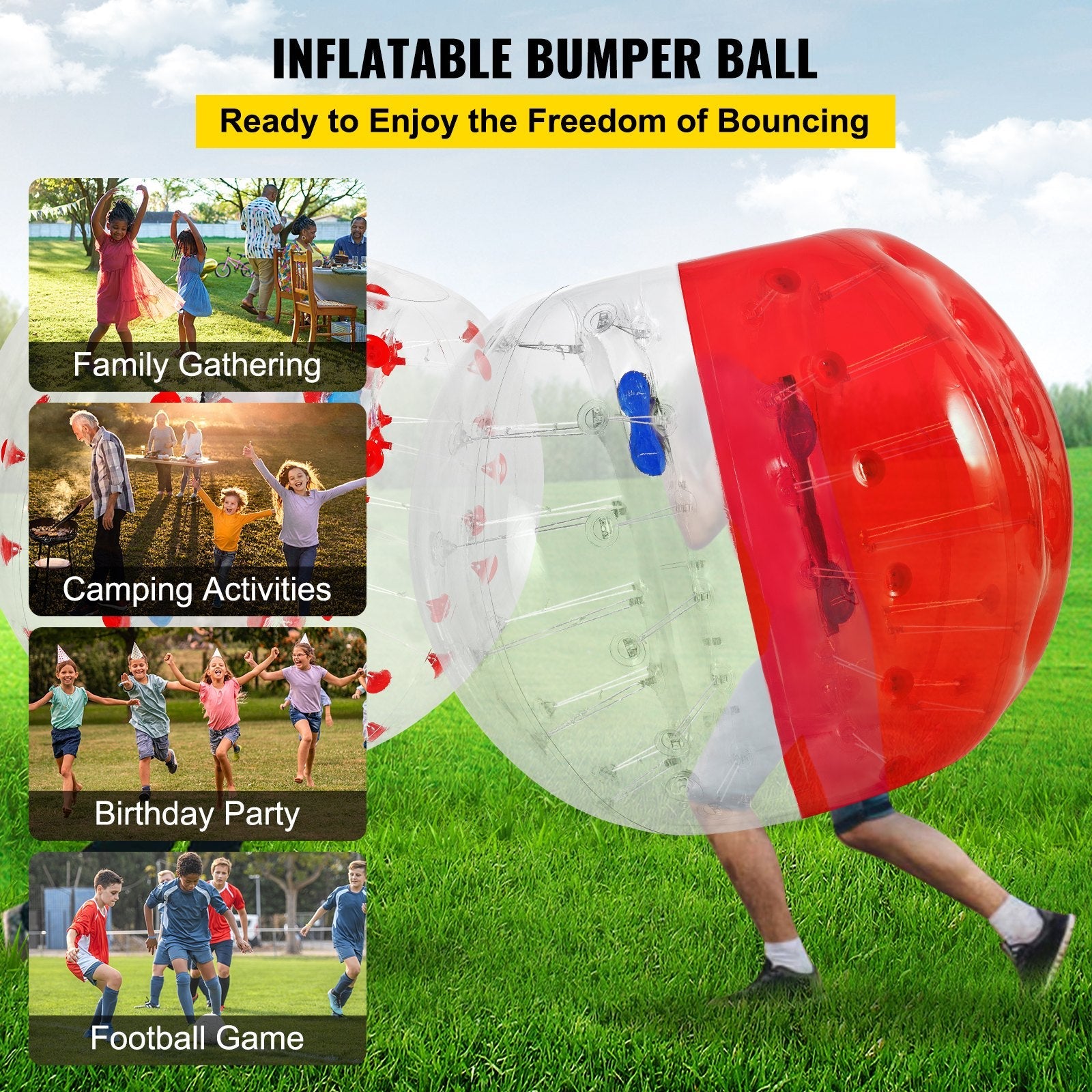 VEVOR Inflatable Bumper Ball 5 FT / 1.5M Diameter, Bubble Soccer Ball, Blow It Up in 5 Min, Inflatable Zorb Ball for Adults or Children (5 FT, Red) 