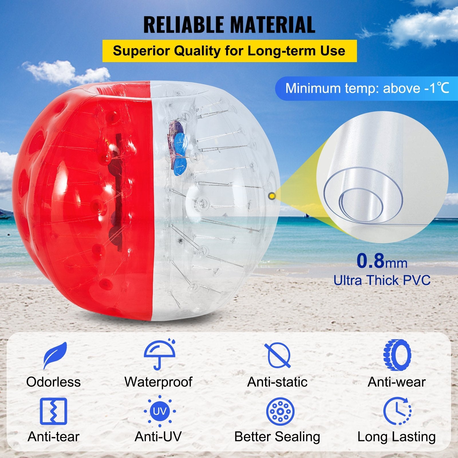 VEVOR Inflatable Bumper Ball 5 FT / 1.5M Diameter, Bubble Soccer Ball, Blow It Up in 5 Min, Inflatable Zorb Ball for Adults or Children (5 FT, Red) 
