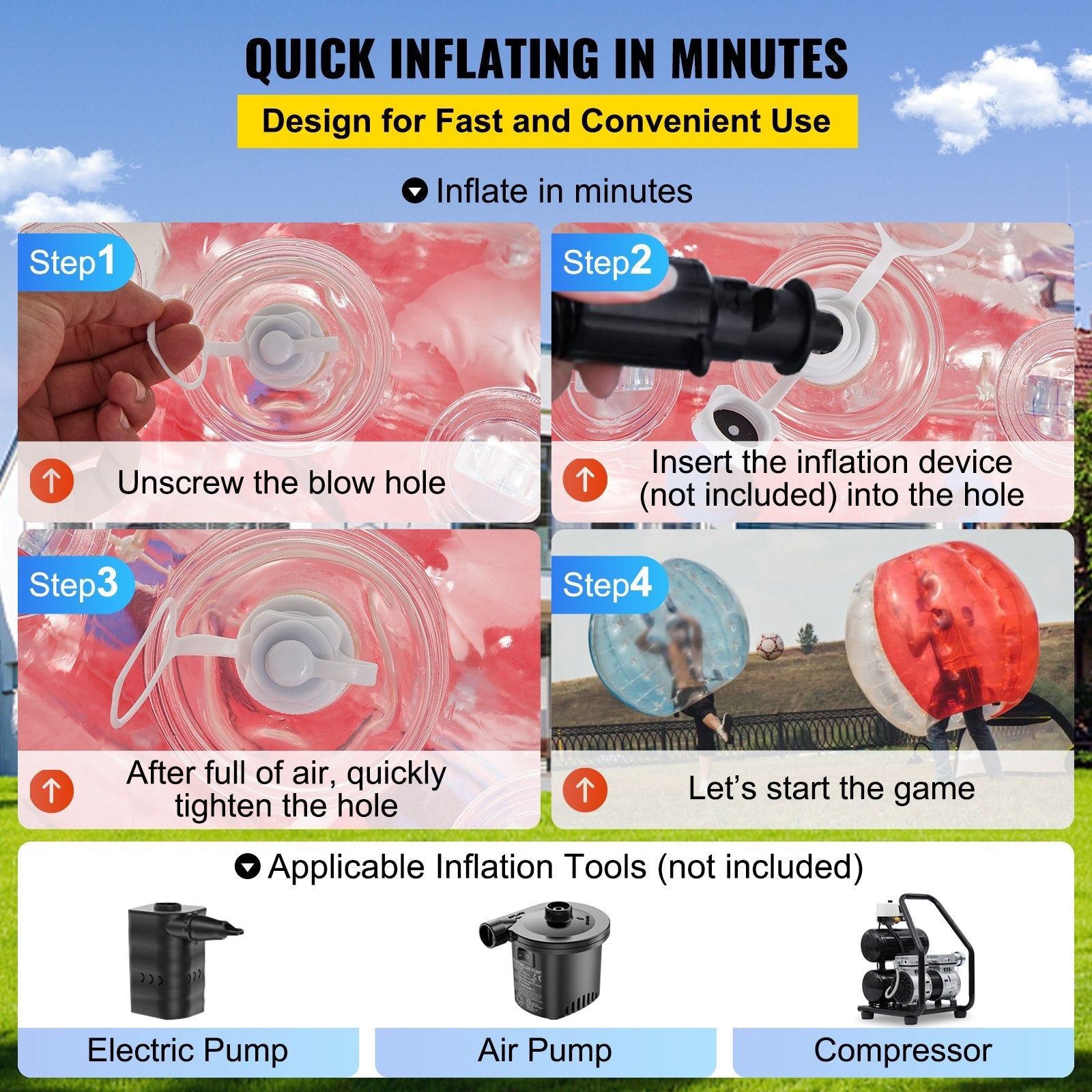 VEVOR Inflatable Bumper Ball 5 FT / 1.5M Diameter, Bubble Soccer Ball, Blow It Up in 5 Min, Inflatable Zorb Ball for Adults or Children (5 FT, Red) 