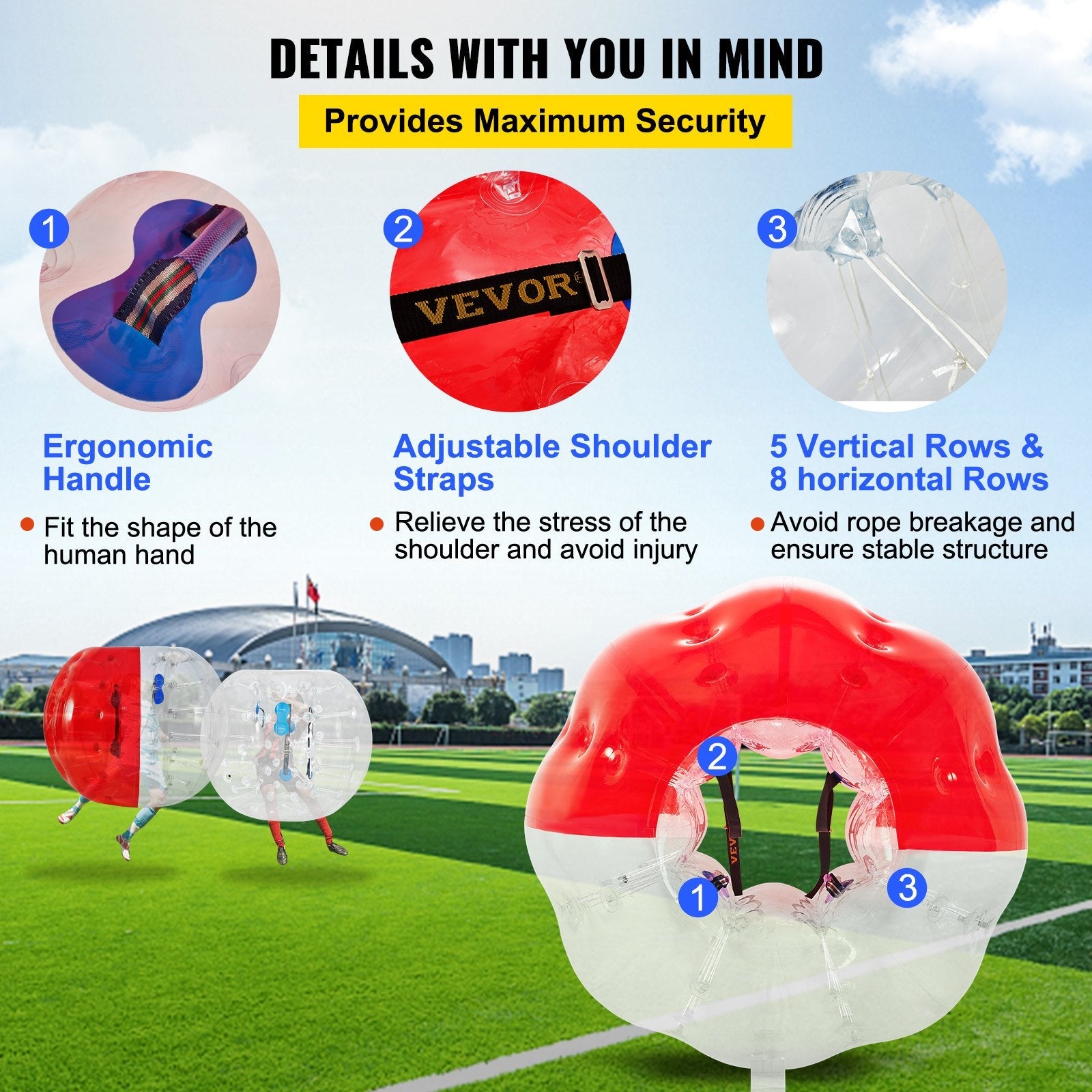 VEVOR Inflatable Bumper Ball 5 FT / 1.5M Diameter, Bubble Soccer Ball, Blow It Up in 5 Min, Inflatable Zorb Ball for Adults or Children (5 FT, Red) 